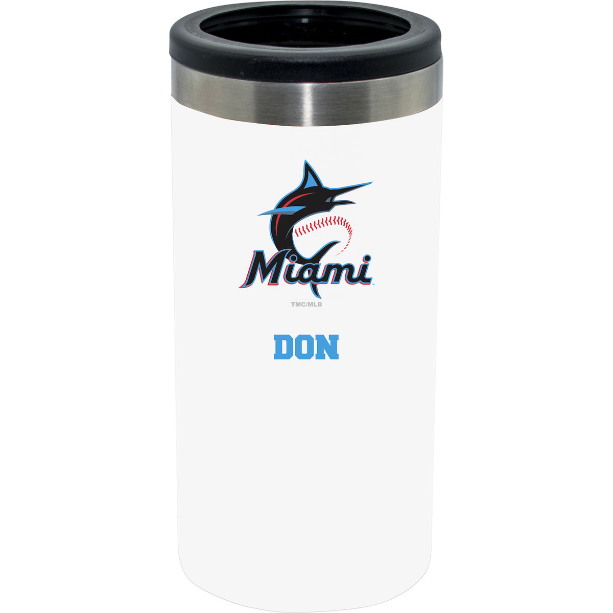 12oz Personalized White Stainless Steel Slim Can Holder | Miami Marlins