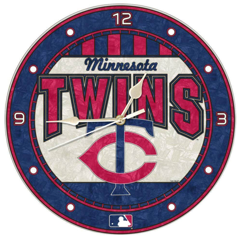 12 Inch Art Glass Clock | Minnesota Twins CurrentProduct, Home & Office_category_All, Minnesota Twins, MLB, MTW 687746446189 $38.49