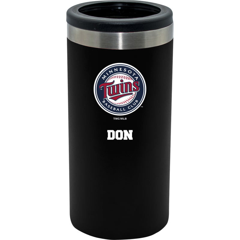 12oz Personalized Black Stainless Steel Slim Can Holder | Minnesota Twins