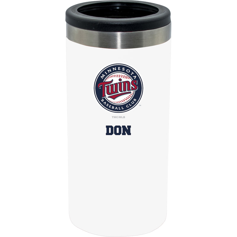 12oz Personalized White Stainless Steel Slim Can Holder | Minnesota Twins