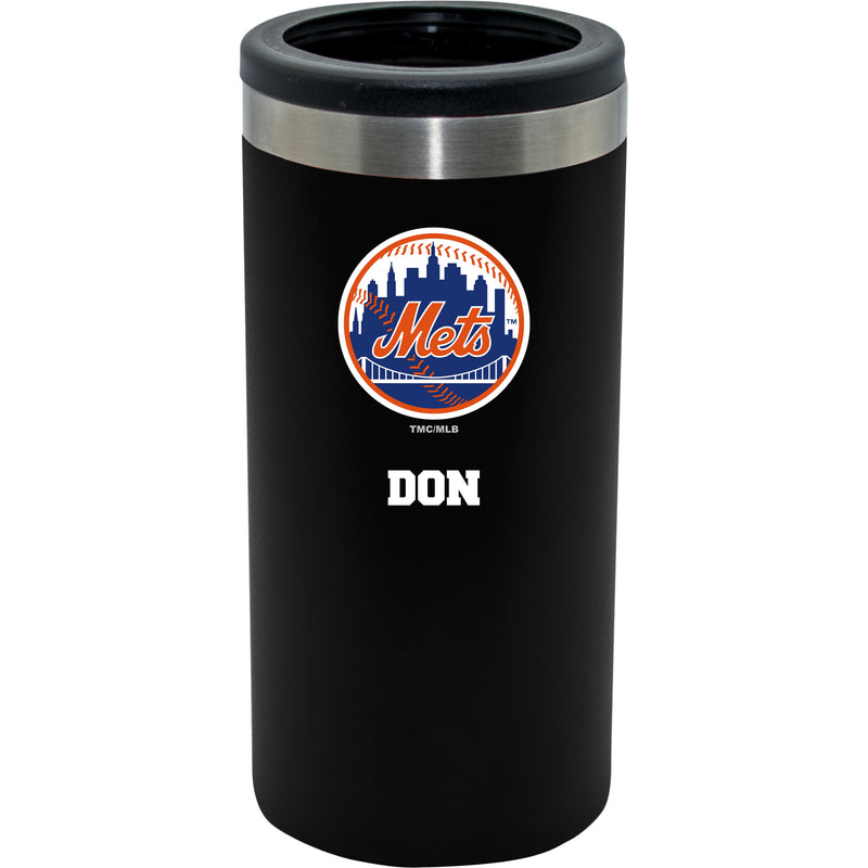 12oz Personalized Black Stainless Steel Slim Can Holder | New York Mets