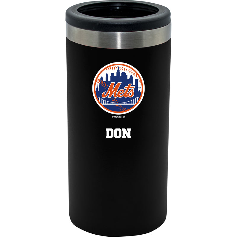 12oz Personalized Black Stainless Steel Slim Can Holder | New York Mets