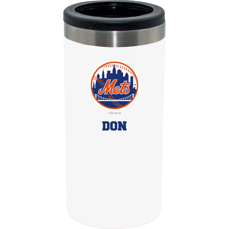 12oz Personalized White Stainless Steel Slim Can Holder | New York Mets