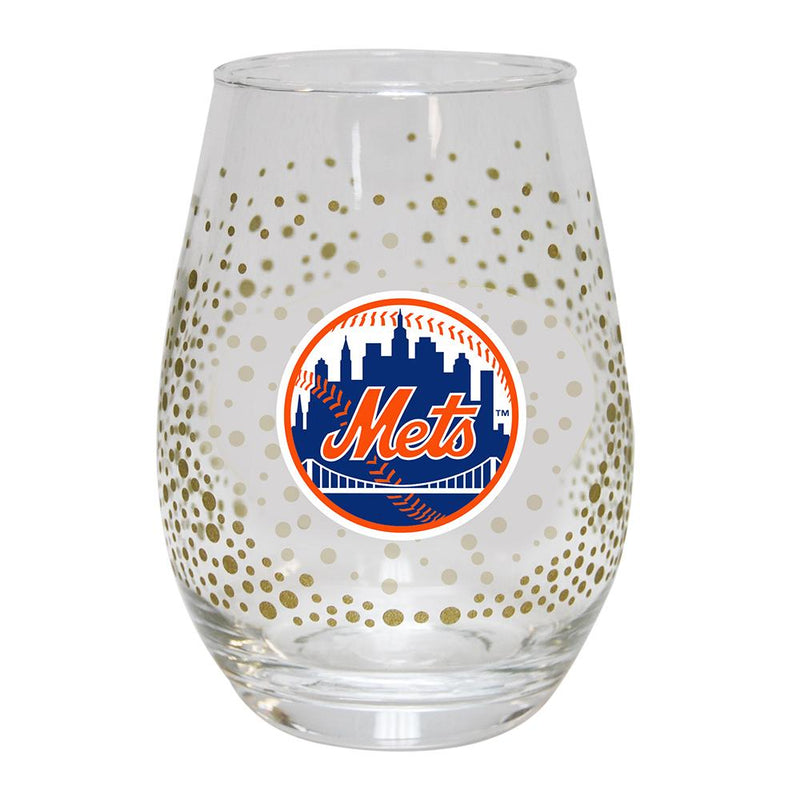 15oz Glitter Stemless Wine Glass | New York Mets MLB, New York Mets, NYM, OldProduct 888966965409 $14