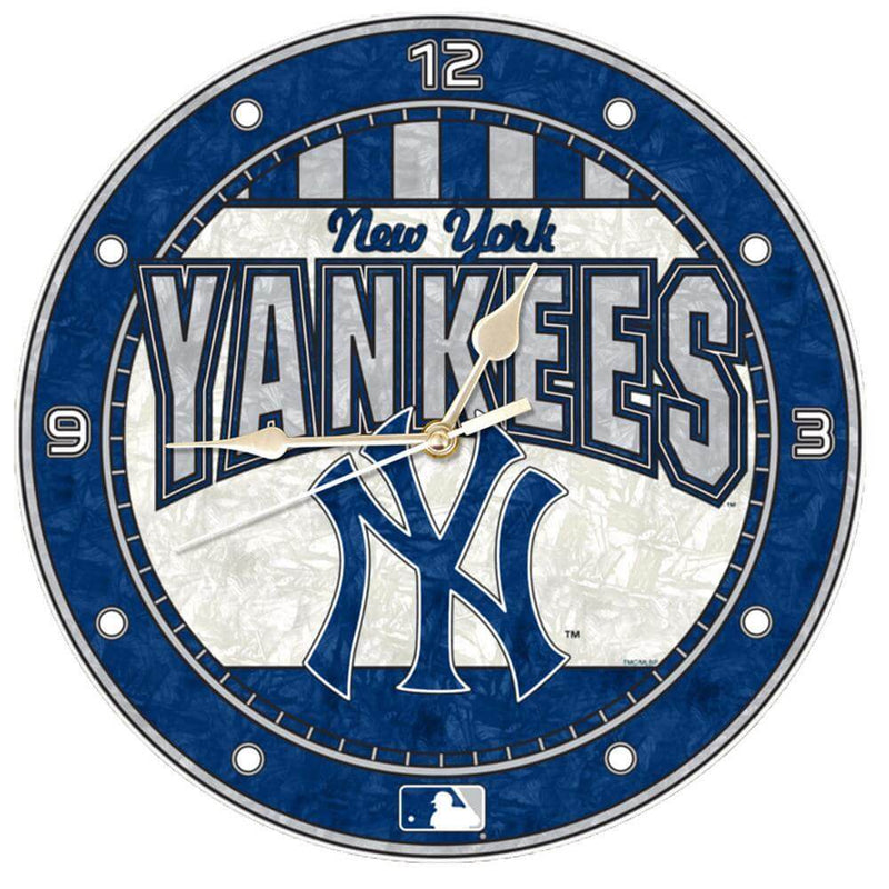 12 Inch Art Glass Clock | New York Yankees CurrentProduct, Home & Office_category_All, MLB, New York Yankees, NYY 687746446202 $38.49