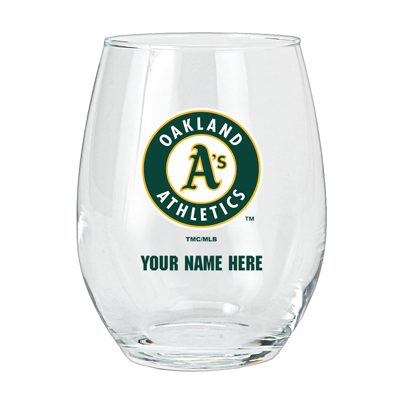 15oz Personalized Stemless Glass | Oakland Athletics