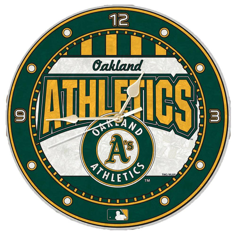 12in Art Glass Clock - Oakland Athletics CurrentProduct, Home & Office_category_All, MLB, Oakland Athletics, OAT 687746446219 $35