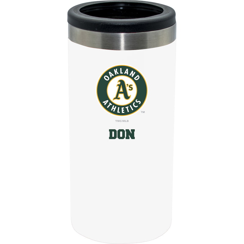 12oz Personalized White Stainless Steel Slim Can Holder | Oakland Athletics
