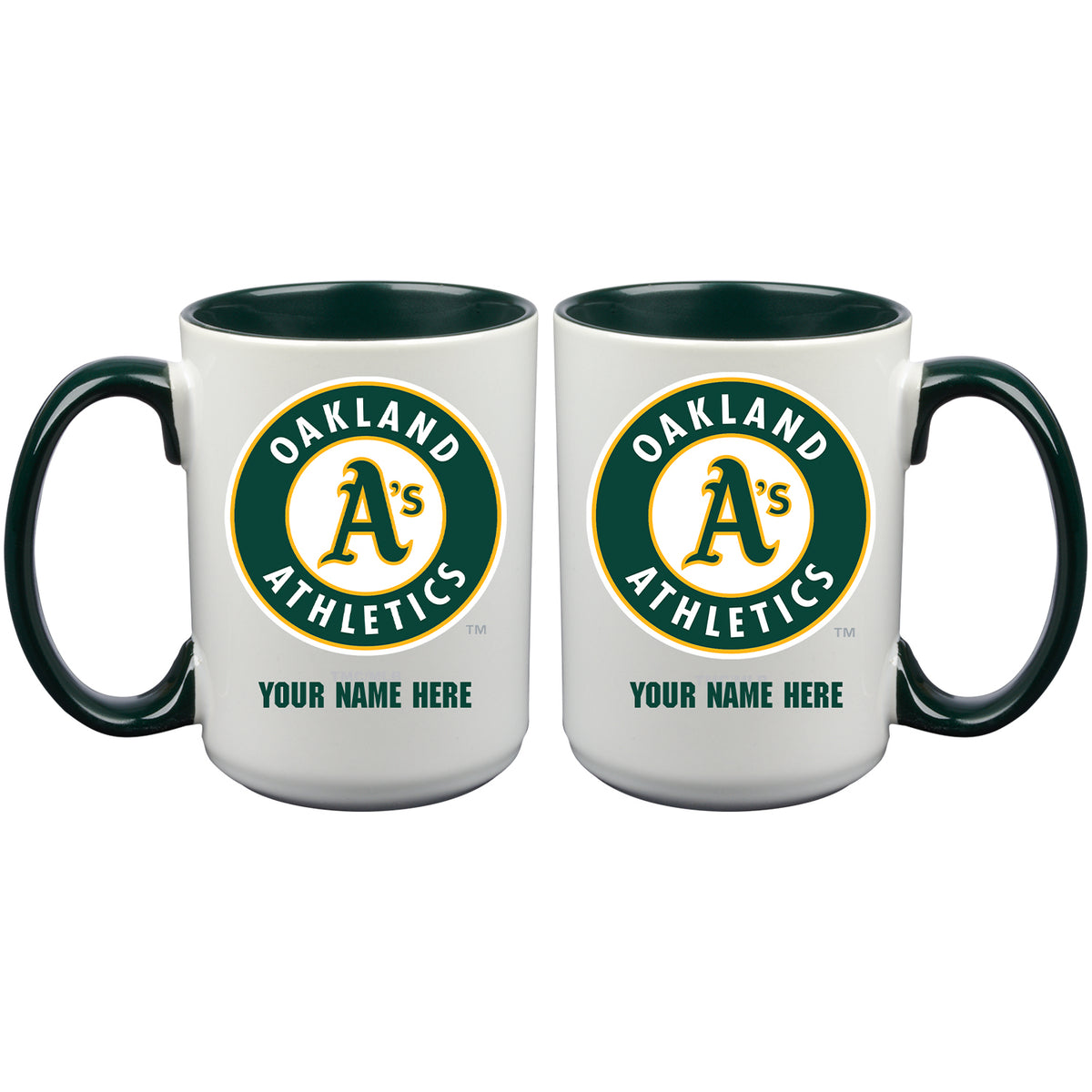 15oz Inner Color Personalized Ceramic Mug | Oakland Athletics 2790PER, CurrentProduct, Drinkware_category_All, MLB, Oakland Athletics, OAT, Personalized_Personalized  $27.99