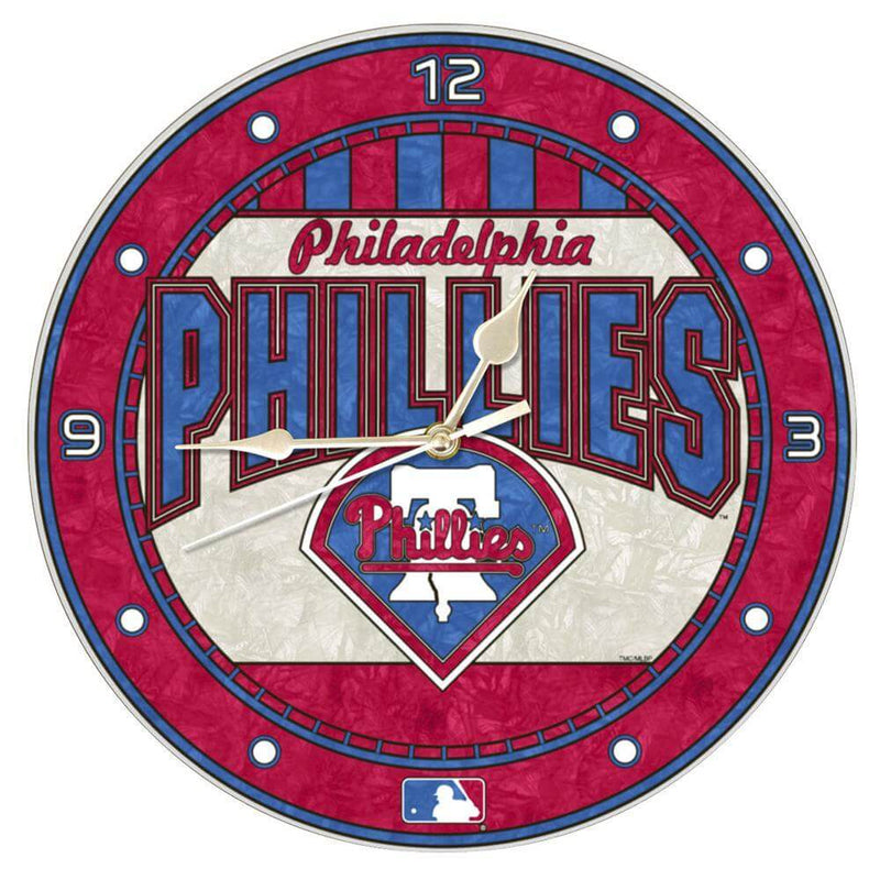 12 Inch Art Glass Clock | Philadelphia Phillies CurrentProduct, Home & Office_category_All, MLB, Philadelphia Phillies, PPH 687746446226 $38.49