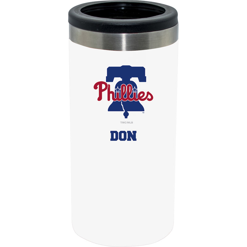 12oz Personalized White Stainless Steel Slim Can Holder | Philadelphia Phillies