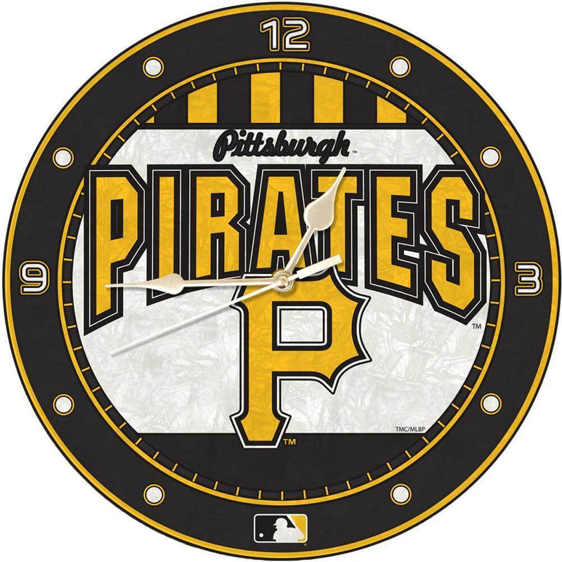 12 Inch Art Glass Clock | Pittsburgh Pirates CurrentProduct, Home & Office_category_All, MLB, Pittsburgh Pirates, PPI 687746446233 $38.49