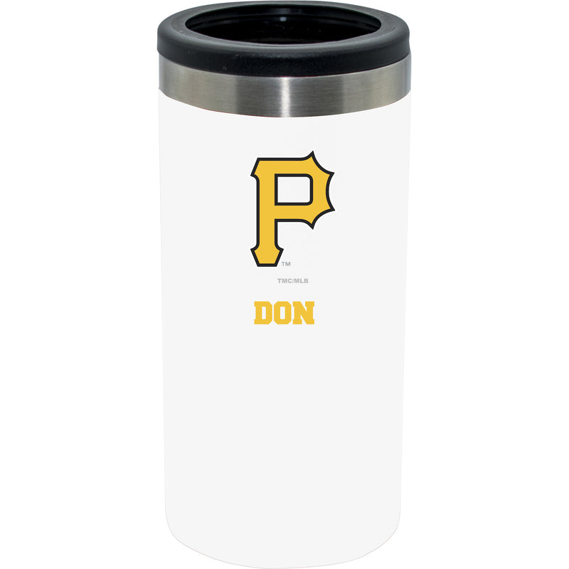 12oz Personalized White Stainless Steel Slim Can Holder | Pittsburgh Pirates