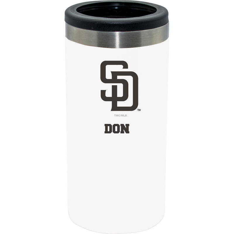 12oz Personalized White Stainless Steel Slim Can Holder | San Diego Padres