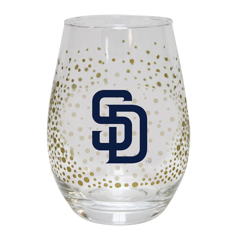 15oz Glitter Stemless Wine Gls PADRES MLB, OldProduct, San Diego Padres, SDP 888966965454 $14