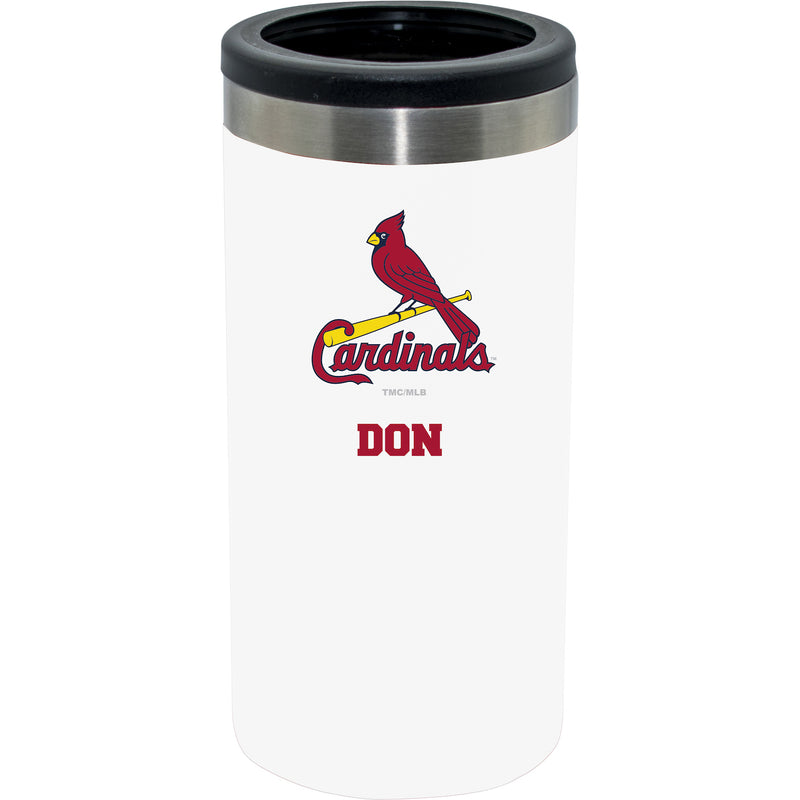 12oz Personalized White Stainless Steel Slim Can Holder | St Louis Cardinals