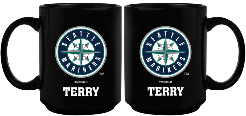 15oz Black Personalized Ceramic Mug  | Seattle Mariners CurrentProduct, Drinkware_category_All, Engraved, MLB, Personalized_Personalized, Seattle Mariners, SMA 194207502389 $21.86