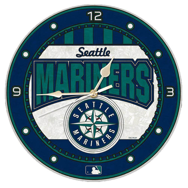 12 Inch Art Glass Clock | Seattle Mariners CurrentProduct, Home & Office_category_All, MLB, Seattle Mariners, SMA 687746446271 $38.49