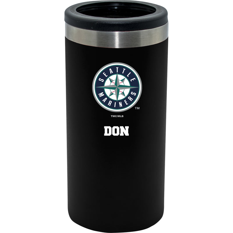 12oz Personalized Black Stainless Steel Slim Can Holder | Seattle Mariners