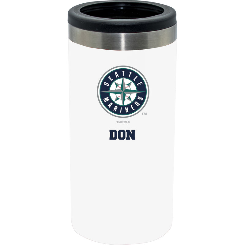 12oz Personalized White Stainless Steel Slim Can Holder | Seattle Mariners