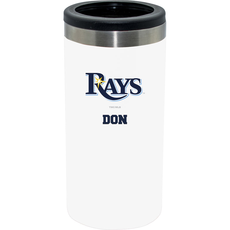 12oz Personalized White Stainless Steel Slim Can Holder | Tampa Bay Rays