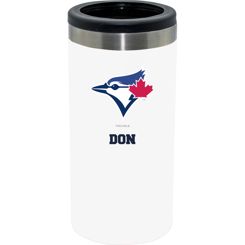12oz Personalized White Stainless Steel Slim Can Holder | Toronto Blue Jays