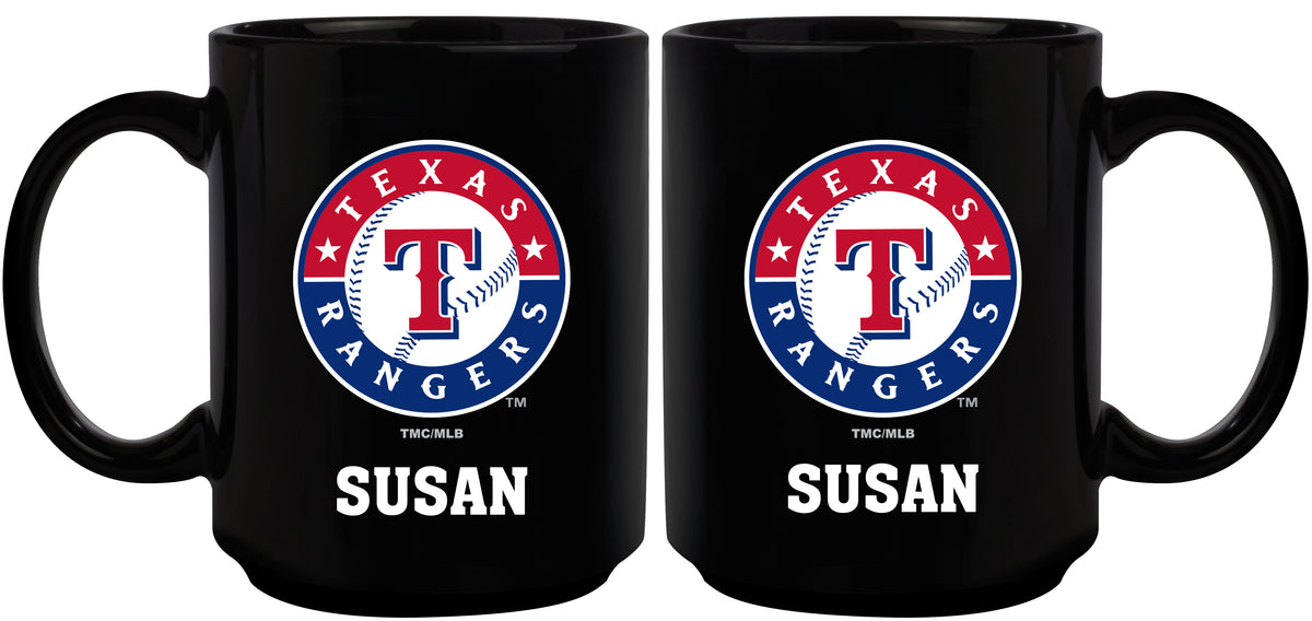 15oz Black Personalized Ceramic Mug | Texas Rangers CurrentProduct, Drinkware_category_All, Engraved, MLB, Personalized_Personalized, Texas Rangers, TRA 194207502419 $21.86
