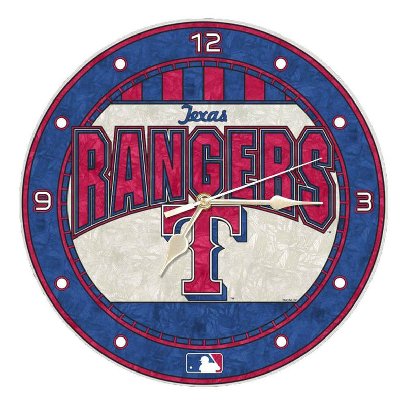 12 Inch Art Glass Clock | Texas Rangers CurrentProduct, Home & Office_category_All, MLB, Texas Rangers, TRA 687746446295 $38.49