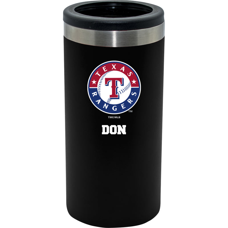 12oz Personalized Black Stainless Steel Slim Can Holder | Texas Rangers
