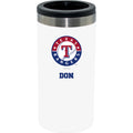 12oz Personalized White Stainless Steel Slim Can Holder | Texas Rangers