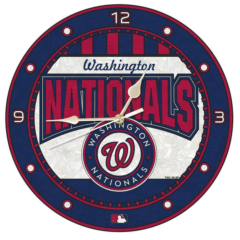 12 Inch Art Glass Clock | Washington Nationals CurrentProduct, Home & Office_category_All, MLB, Washington Nationals, WNA 687746446301 $38.49