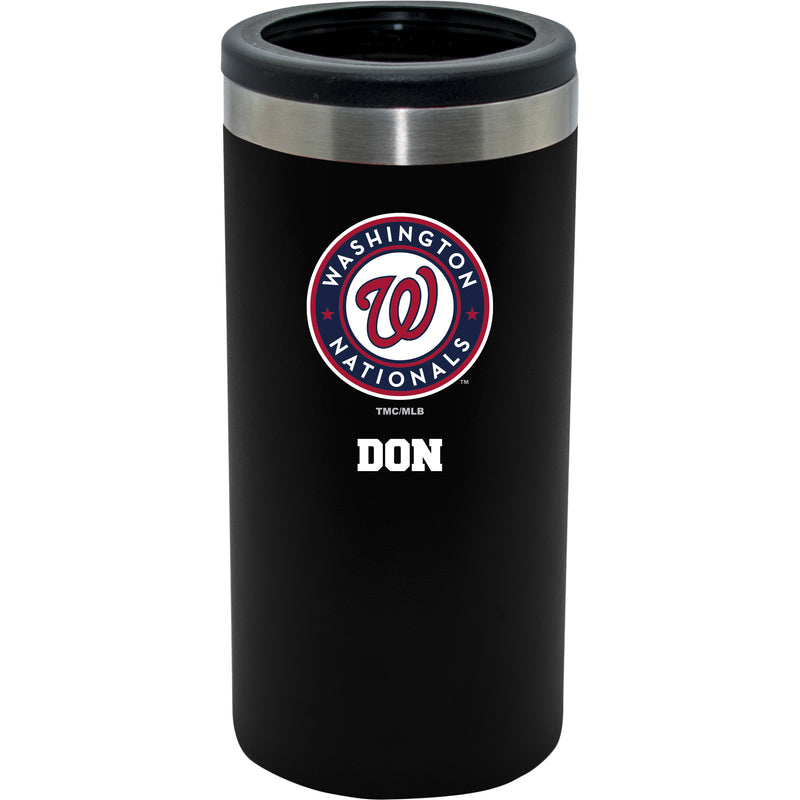 12oz Personalized Black Stainless Steel Slim Can Holder | Washington Nationals