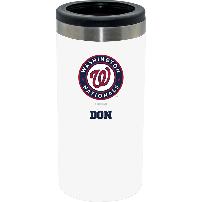12oz Personalized White Stainless Steel Slim Can Holder | Washington Nationals