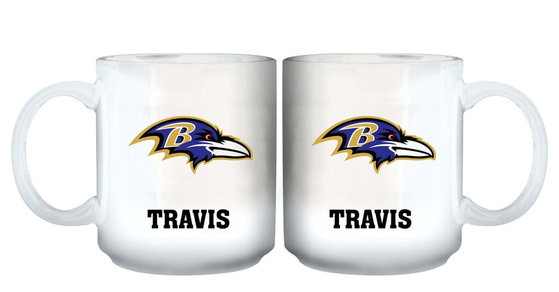 11oz White Personalized Ceramic Mug | Baltimore Ravens Baltimore Ravens, BRA, CurrentProduct, Custom Drinkware, Drinkware_category_All, Gift Ideas, NFL, Personalization, Personalized_Personalized 194207442739 $20.11