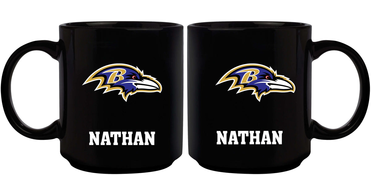11oz Black Personalized Ceramic Mug | Baltimore Ravens Baltimore Ravens, BRA, CurrentProduct, Custom Drinkware, Drinkware_category_All, Gift Ideas, NFL, Personalization, Personalized_Personalized 194207372890 $20.11