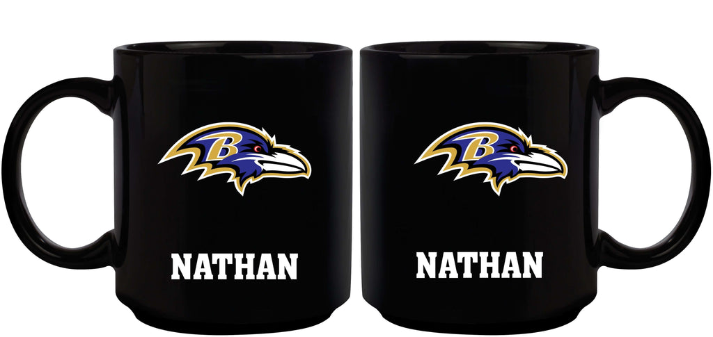 11oz Black Personalized Ceramic Mug | Baltimore Ravens Baltimore Ravens, BRA, CurrentProduct, Custom Drinkware, Drinkware_category_All, Gift Ideas, NFL, Personalization, Personalized_Personalized 194207372890 $20.11