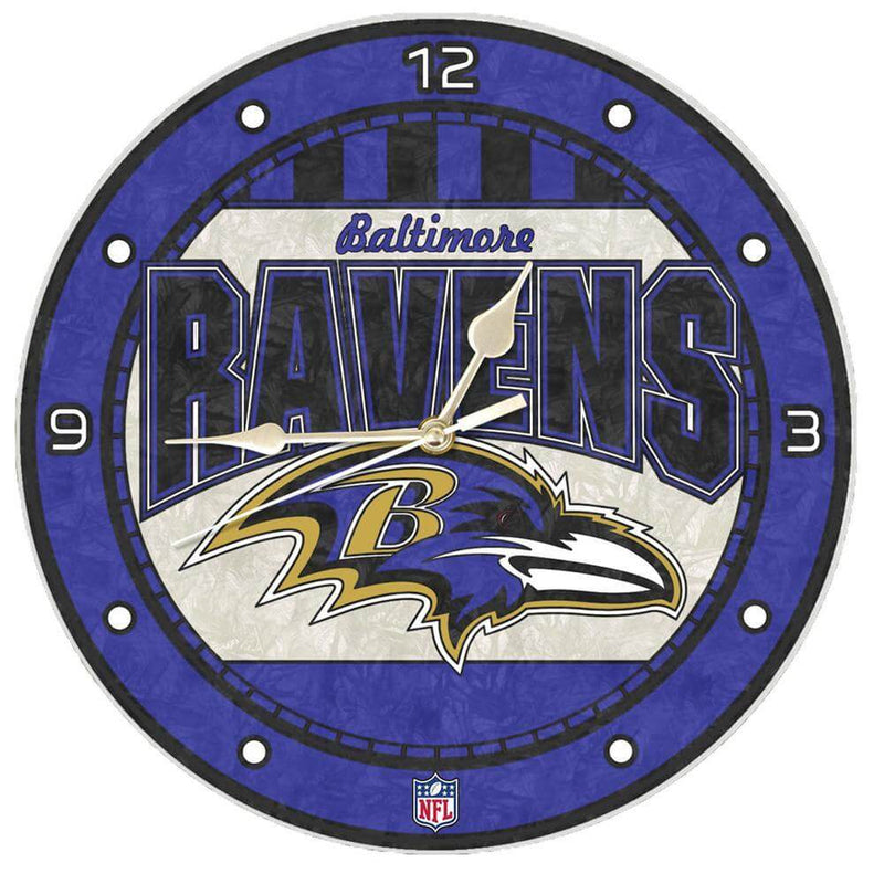 12 Inch Art Glass Clock | Baltimore Ravens Baltimore Ravens, BRA, CurrentProduct, Home & Office_category_All, NFL 687746446332 $38.49