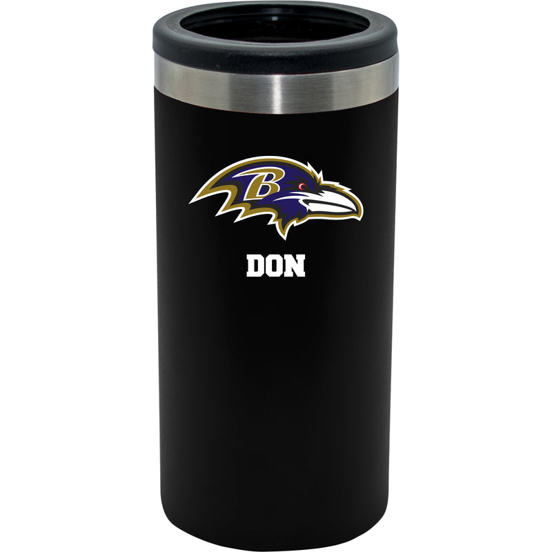 12oz Personalized Black Stainless Steel Slim Can Holder | Baltimore Ravens