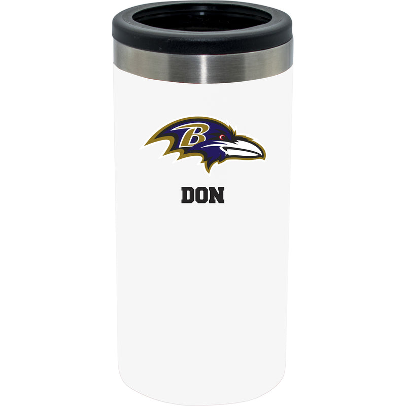 12oz Personalized White Stainless Steel Slim Can Holder | Baltimore Ravens