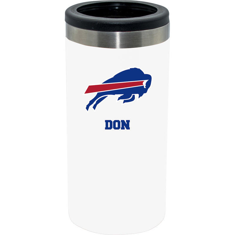 12oz Personalized White Stainless Steel Slim Can Holder | Buffalo Bills