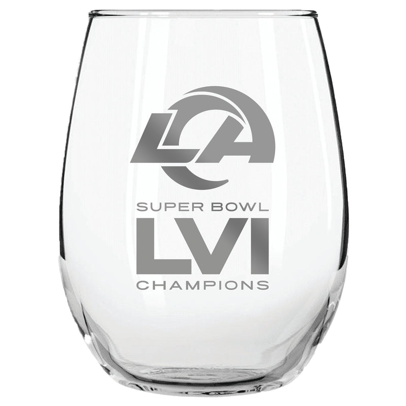15oz Etched Stemless Wine Glass | Superbowl Champions Los Angeles Rams