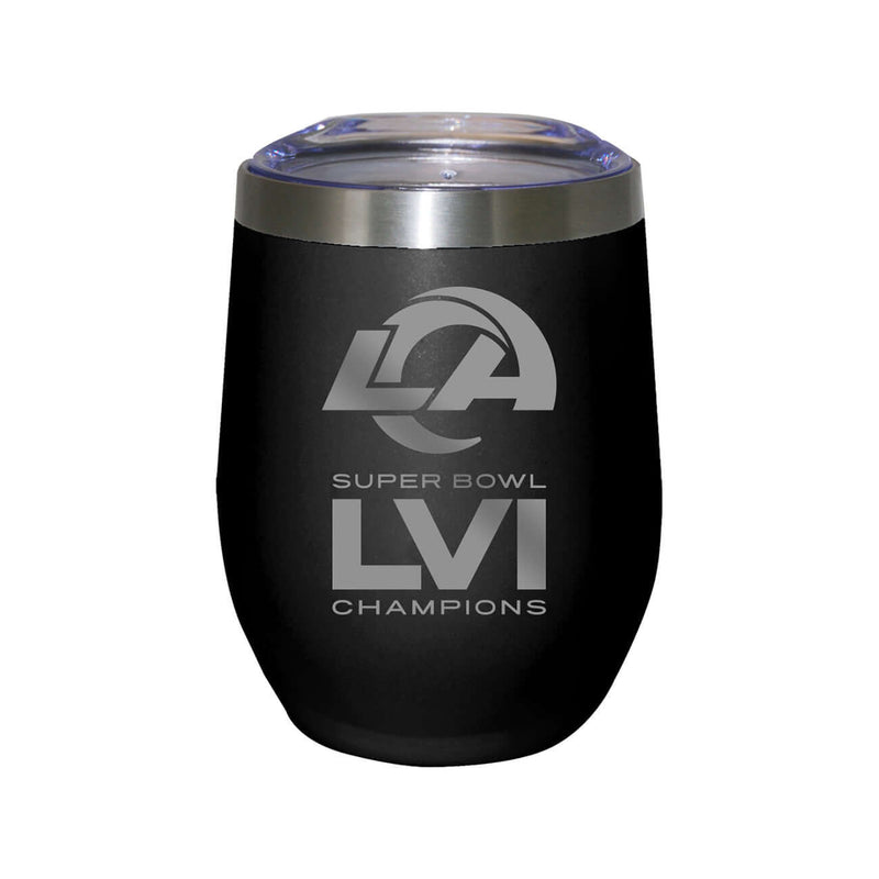 12oz Black Etched Stainless Steel Stemless Tumbler | Superbowl Champions Los Angeles Rams