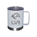 12oz White Etched Stainless Steel Lowball with Handle | Superbowl Champions Los Angeles Rams