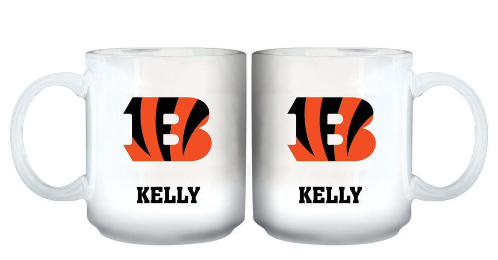 11oz White Personalized Ceramic Mug | Cincinnati Bengals CBG, Cincinnati Bengals, CurrentProduct, Custom Drinkware, Drinkware_category_All, Gift Ideas, NFL, Personalization, Personalized_Personalized 194207442708 $20.11