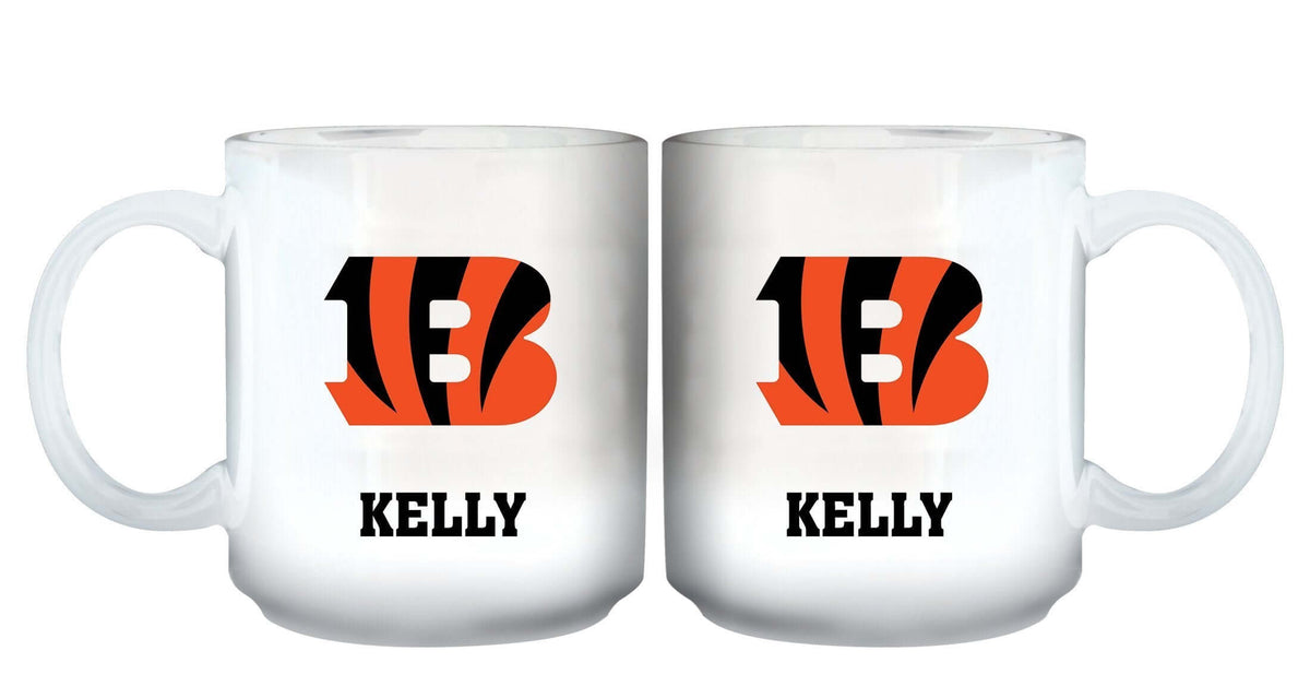 11oz White Personalized Ceramic Mug | Cincinnati Bengals CBG, Cincinnati Bengals, CurrentProduct, Custom Drinkware, Drinkware_category_All, Gift Ideas, NFL, Personalization, Personalized_Personalized 194207442708 $20.11