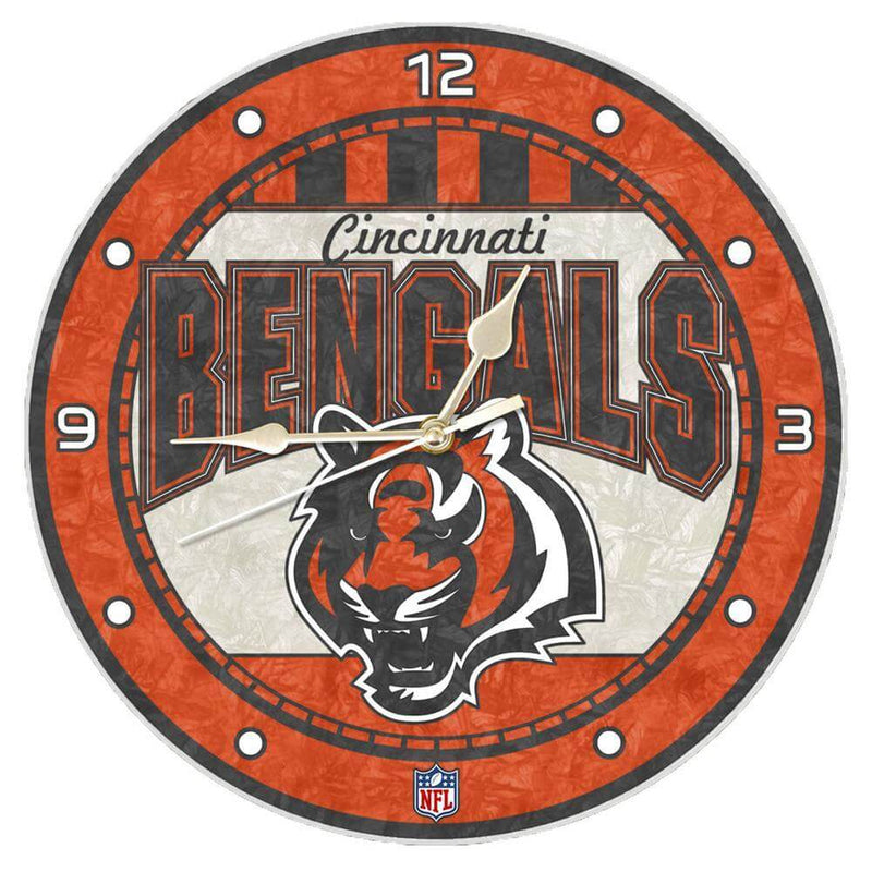 12 Inch Art Glass Clock | Cincinnati Bengals CBG, Cincinnati Bengals, CurrentProduct, Home & Office_category_All, NFL 687746446363 $38.49
