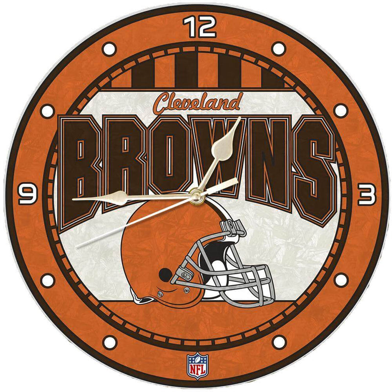 12 Inch Art Glass Clock | Cleveland Browns Cleveland Browns, CLV, CurrentProduct, Home & Office_category_All, NFL 687746446370 $38.49