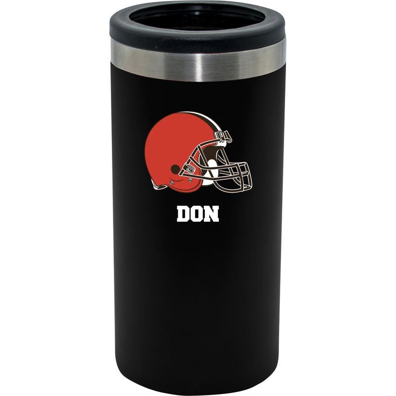 12oz Personalized Black Stainless Steel Slim Can Holder | Cleveland Browns
