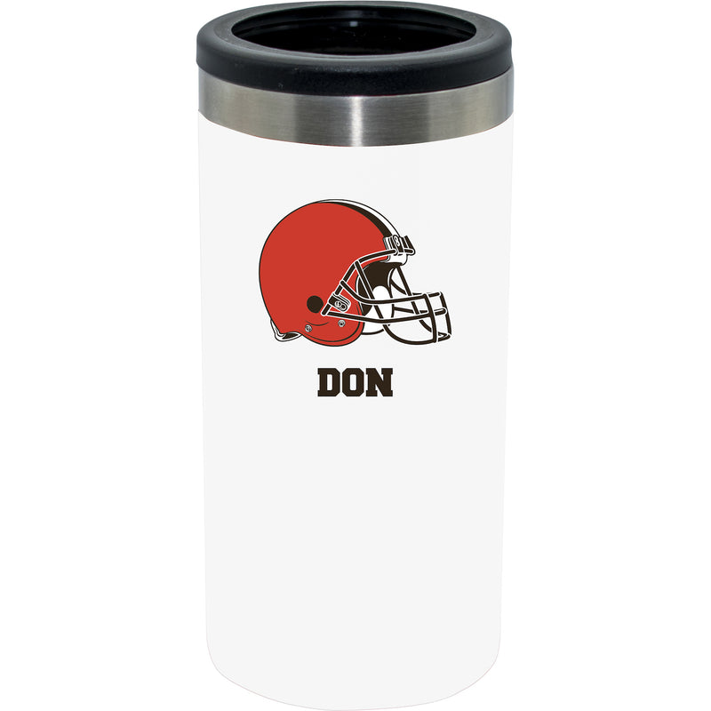 12oz Personalized White Stainless Steel Slim Can Holder | Cleveland Browns