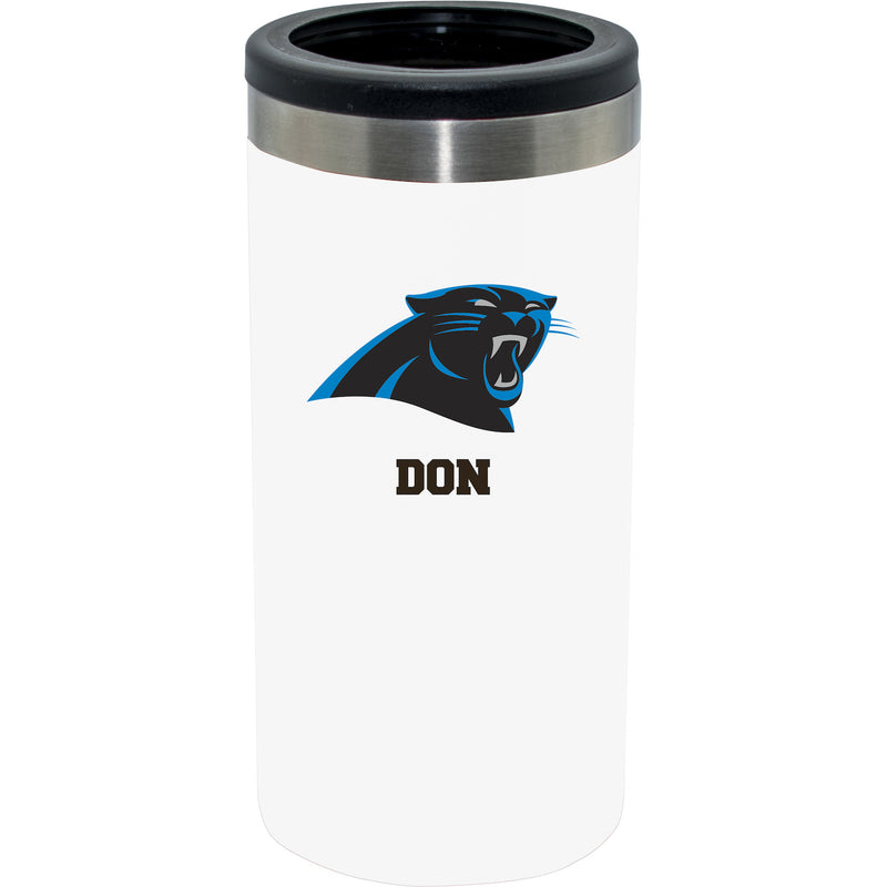 12oz Personalized White Stainless Steel Slim Can Holder | Carolina Panthers